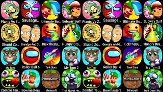 Zombie Tsunami,Plants vs Zombies 2,Sausage Wars,Ultimate Bowmasters,My Talking Tom 2,Troll Quest