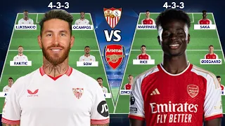 SEVILLA VS ARSENAL Head to head potential starting lineup UEFA CHAMPIONS LEAGUE | 2023/2024