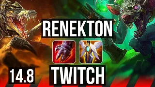 RENEKTON vs TWITCH (TOP) | 10/1/8, 7 solo kills, 66% winrate | EUW Grandmaster | 14.8