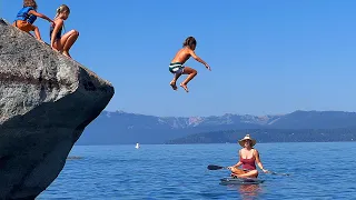 Kids Cliff Jump and Deep Dive the Crystal Clear Waters of Lake Tahoe