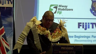 Fijian President Ratu Wiliame Katonivere officiates at the joint conference for the FNZBC at Denarau