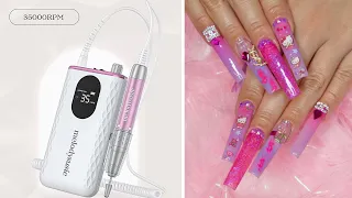 PINK HELLO KITTY ENCAPSULATED GLITTER OMBRE ACRYLIC NAILS TUTORIAL I KRYLX I MELODYSUSIE NAIL DRILL