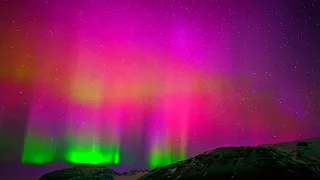 Most Colorful Northern Lights. Green Red Yellow Pink Violet Orange Colors of Aurora Borealis