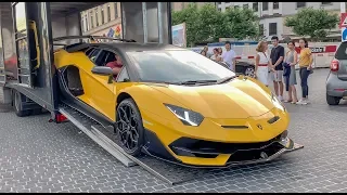 BEST SUPERCARS - Unloading a Lamborghini Aventador SVJ in Geneva