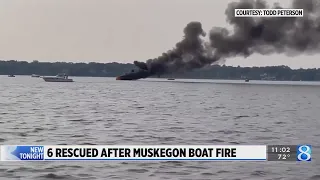 Boat catches fire on Muskegon Lake; 6 rescued