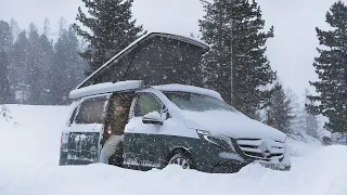 Car Camping CAUGHT IN A SNOW BLIZZARD [ Austrian Alps, 1800m above sea, Winter Van Life, ASMR ]