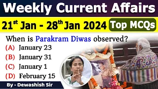 21st to 28th January 2024 Current | January 2024 Weekly MCQs Current Affairs | current affairs 2024