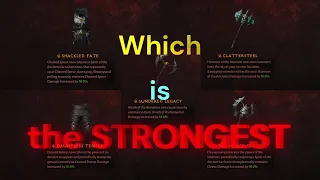 Which is the strongest? Sundered Legacy-Dauntless Temper-Shackled Fate-Borrowed Might-Clattersteel