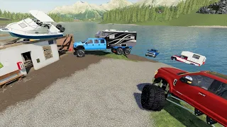 Rescuing campers from flooded island | Farming Simulator 19 camping and mudding
