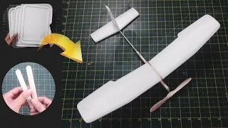 Como fazer aviãozinho com bandejinha de isopor e palito de sorvete - aeromodelo a elástico