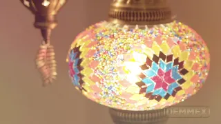 DEMMEX Turkish Moroccan Handmade Colorful Mosaic Plug In Hanging Ceiling Light Chandelier w 5 Globes