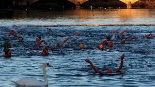 Swimmers in UK and Europe celebrate Christmas with freezing dip