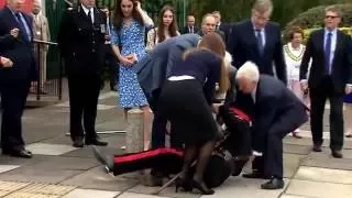 Prince William helps tumbling official during royal visit