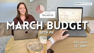 MARCH BUDGET WITH ME | how much $$ I made, income, bills + expenses 💰