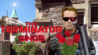 The Terminator (Arnold Schwarzenegger) sings, ‘I Wanna Dance With Somebody (Who Loves Me)’.