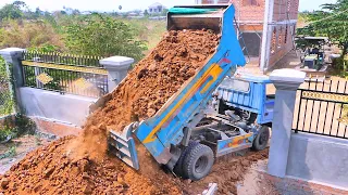 Compilation of dump truck and bulldozer to project small enough work