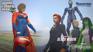 Supergirl (DCEU) VS She-Hulk, Iron Rescue, & Black Widow (Natasha & Yelena) - GTA 5