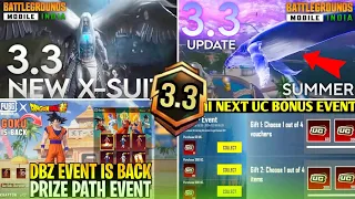 🟢3.3 SUMMER UPDATE | Next X-suit Leaks | Next Bonus Uc Event Bgmi | Dragon Ball Z Prize Path 1 To 40