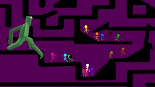 Rainbow Friends is Waiting There / Colour Stickman Maze Survival Game - Algodoo sTICKMAN  #marblerun