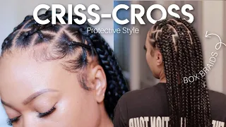 CRISS CROSS RUBBERBAND BRAID STYLE |  Protective Style Box Braids