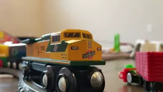 Wooden Train takes out truck