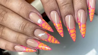 Pink & Orange Crocodile Print Gel-X Nails