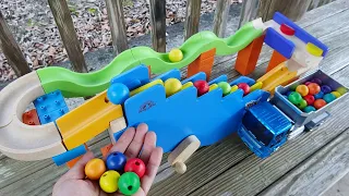 Marble Run Race ASMR ☆ Wooden Big Rolling Ball &TrixTrack wooden hand-cranked stairs course