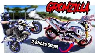 I WHEELIED THE 2 STROKE GROM!! | CR250 Swapped GromZilla First Ride