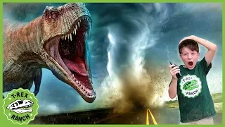 Dinosaur Escape Adventure! Park Rangers See Tornado IRL & Open Dinosaurs Surprise Toy