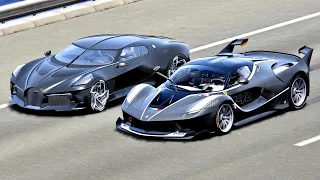 Bugatti La Voiture Noire vs Ferrari F50 with Jet Engine - Drag Race 20 KM