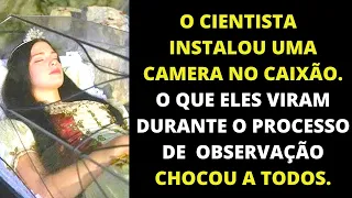 Uma câmera foi instalada no interior de um caixão. De repente, algo chocou a todos