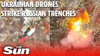 Ukrainian drones drop bombs on Russian soldiers in trenches near Mariupol