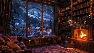 Snowy Night at Cozy Cabin Ambience with Relaxing Piano Background Music for Study, Work, Focus