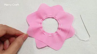 Super Easy Flower Making Idea with Fabric - Amazing Hand Embroidery Flower Design Trick -Sewing Hack