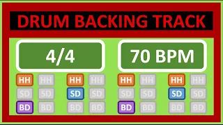 70 BPM - Simple Straight Beat - 4/4 Drum Backing Track - Metronome - Drum Beat Loop