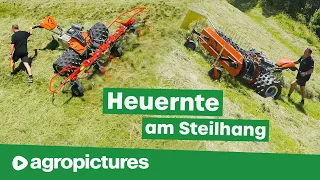 Heuernte mit dem IBEX Motormäher | Agrartechnik Seeber Kreiselheuer, Bandrechen und Heuschieber