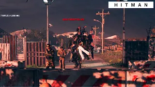 This is what happens if you kill 15 NPCs with one bullet in HITMAN