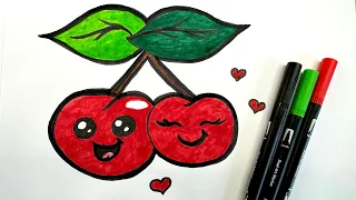 How To Draw Cute Cherries | Easy Step-by-Step Drawing Tutorial for Kids