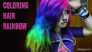 Rainbow hair coloring (pink, purple, blue, turquoise, green, yellow)