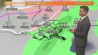 Coldest air moves in Monday, sleet and freezing rain possible across Louisiana
