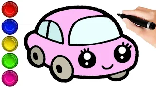 How to draw cute baby car step by step, Colouring drawing and painting video for kids and toddlers,