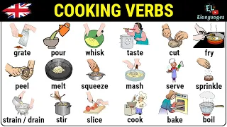 Cooking Verbs in English vocabulary with pictures in the kitchen