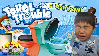 TOILET TROUBLE FLUSHDOWN from Hasbro  Unboxing and Play toy revuew with Theo's toy kingdom