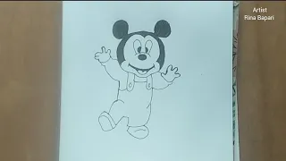 How To Draw Mickey Mouse For Beginners / কীভাবে সহজে Mickey Mouse এর ছবি আঁকবেন @artistrinabapari