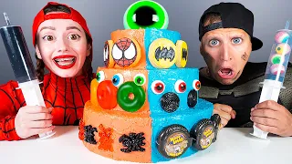 Mukbang Giant Eyeball Jelly Superhero Cake 케이크 먹방 챌린지 Batman vs Spiderman by KIKIMO