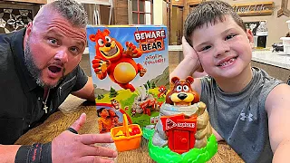 Caleb and Dad Play BEWARE of THE BEAR Family Fun Game for Kids! Best Board Game EVER!