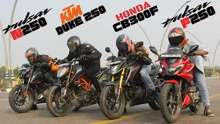 Honda CB300F vs Pulsar N250 vs KTM Duke 250 vs Pulsar F250 Performance Test