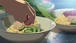 Your name is Makoto Shinkai's cooking scene summary