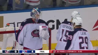 Elvis Merzļikins Calls Off Blue Jackets to Preserve Igor Shesterkin's Shutout (Oct. 29, 2021)