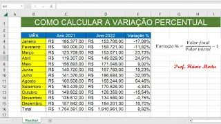 Como calcular a  Variação Percentual em Porcentagem no Excel - Muito fácil